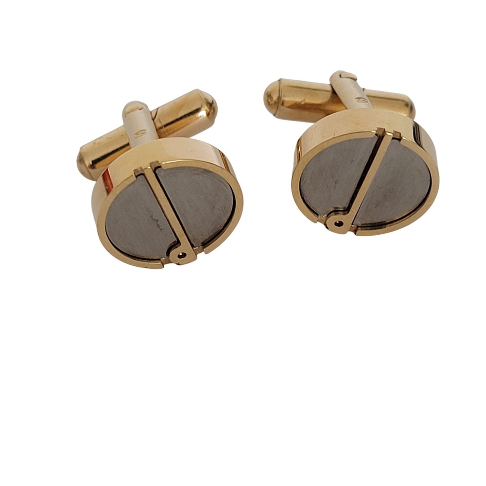 Vintage Two Tone Gold and Silver Round Toggle Back Cufflinks Circular Modern
